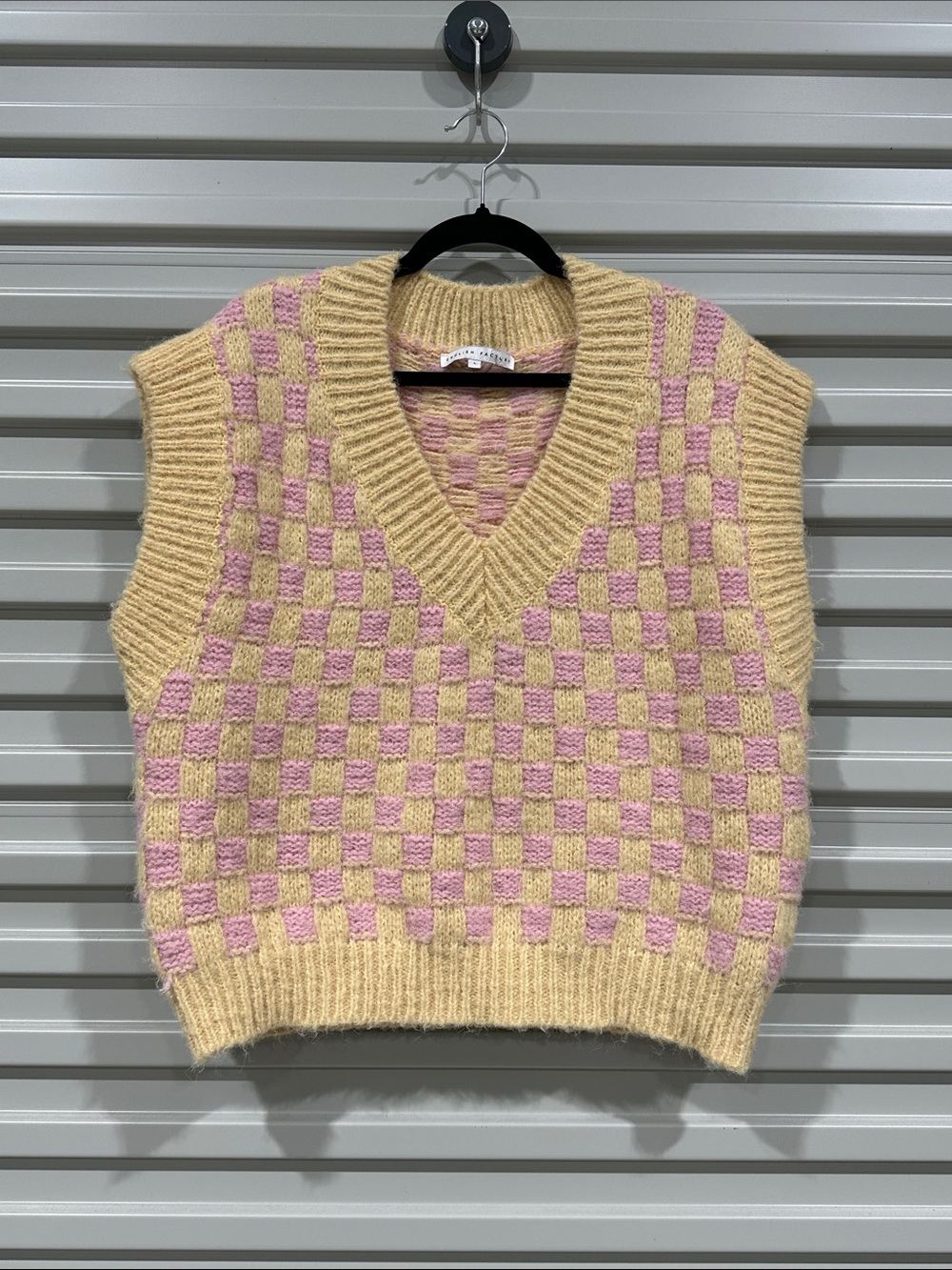 English Factory Yellow & Pink Checkerboard Knit Vest